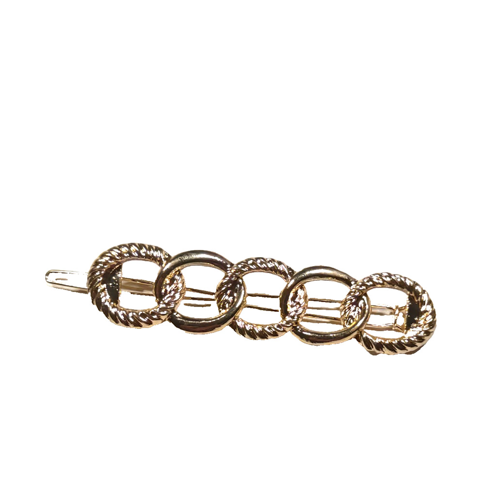 Rope Design Hair Barrette Gold Tone Circle Sling Knot Southwest